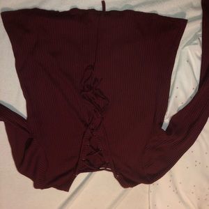 Burgundy crop top with lace down bust